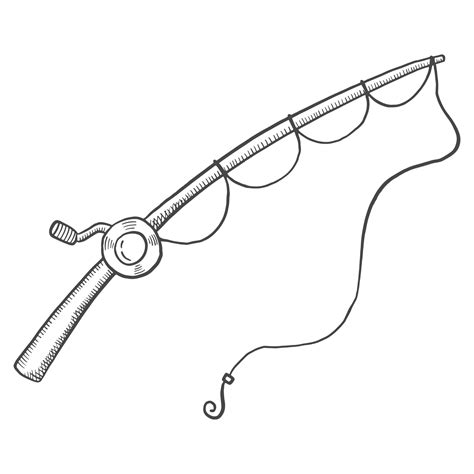 fishing pole illustration|drawing of fishing rod.